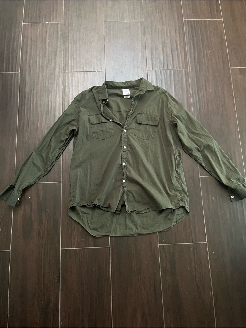 Zara Dark Olive Utility Button-Down Shirt